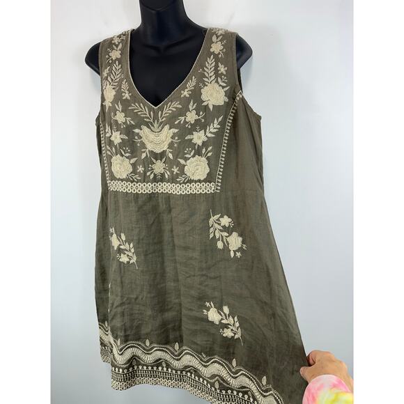 Johnny Was Los Angeles 100% Linen Dress Size Large Floral Breen Tank Dress - Picture 8 of 11